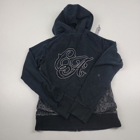 Vintage Y2K Christian Audiger Zip Distressed Faux Fur Lined Hoodie Women's Small - Picture 11 of 12